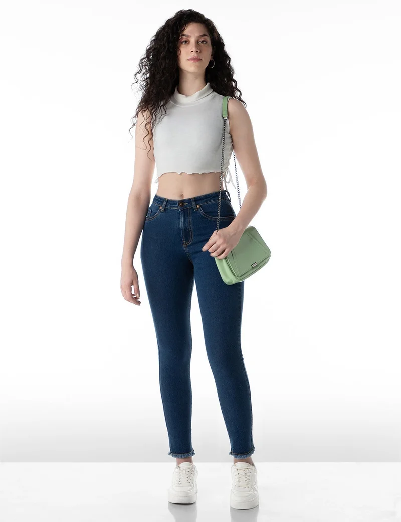 inkd Mid Blue Women's Slim Fit Jeans - Mid-Rise| Stretchable | Enzyme Wash | Classic 5 Pocket Styling | Jeans for Women for Women | Best Price UAE